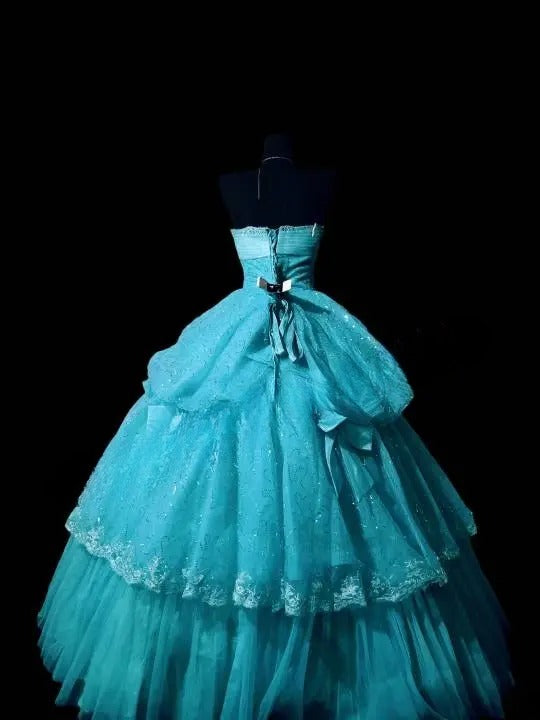 Cute Ball Gown Strapless Blue Long Quinceañera Dress Moda 2000 15 Quinceanera Dresses Ideas Sweet 16 Outfits RB7139