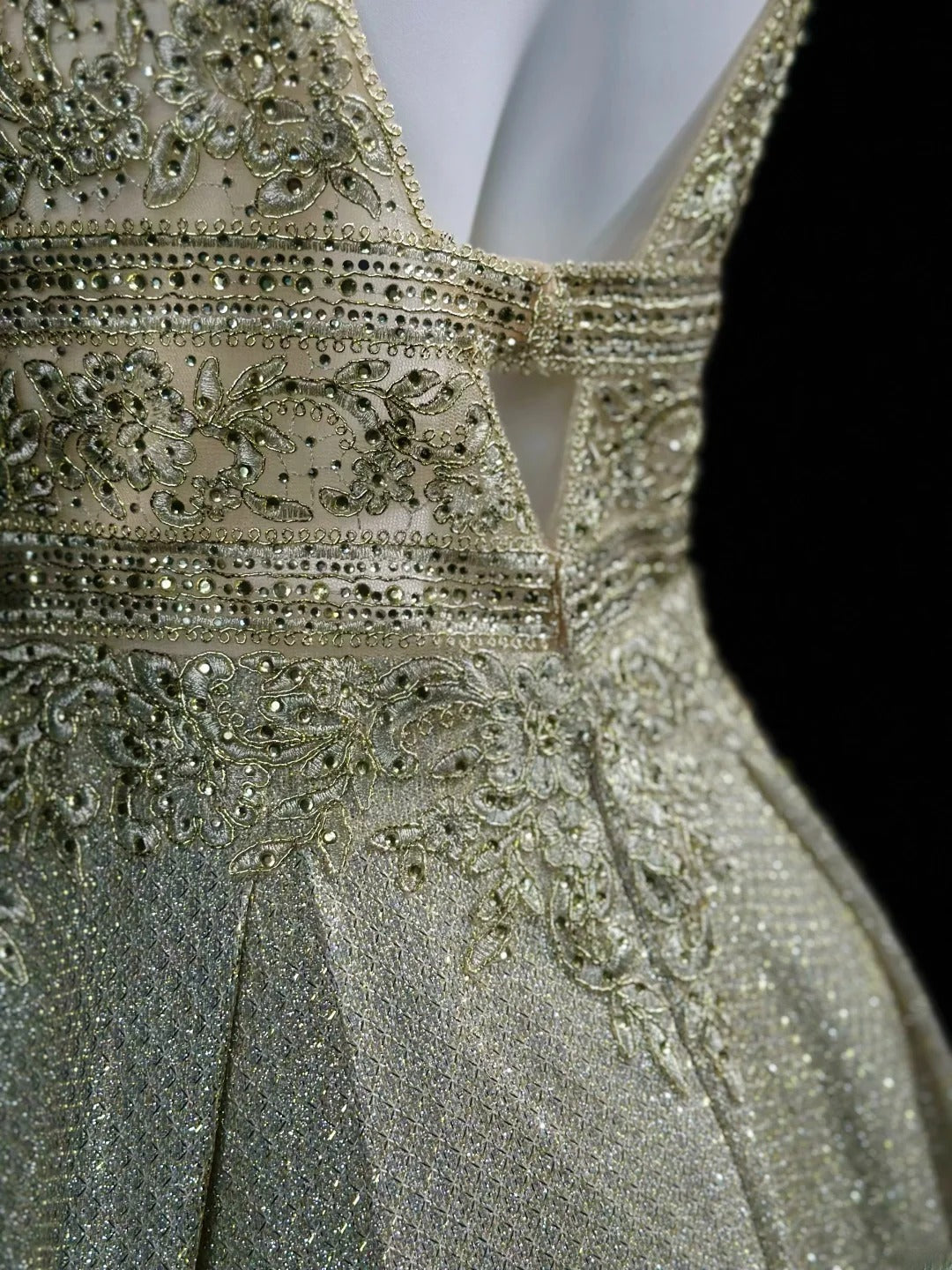 Vintage 2000s Prom Dresses A line V Neck Gold Sequined Lace Long Party Formal Outfits RB6215