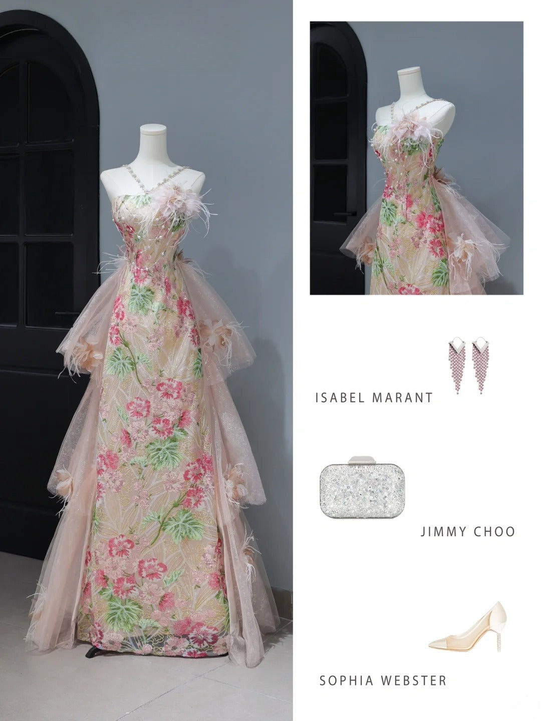Niedliches Ballkleid im ästhetischen A-Linien-Stil mit Neckholder, Pailletten, rosa Blumenmuster, inspirierendem Stil, Korsett, figurbetontem, langem Partykleid AS397