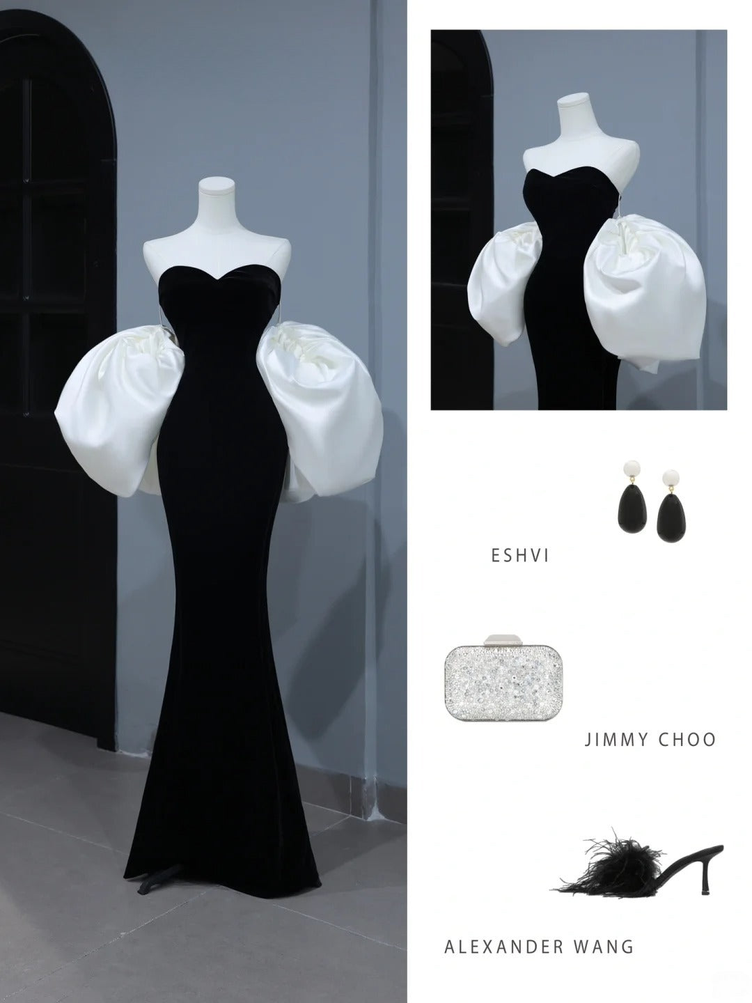 Elegantes, schlichtes Ballkleid im Meerjungfrauen-Stil mit Herzausschnitt aus schwarzem Samt – Inspiration und Stil mit Cape – Langes, formelles Partykleid AS398