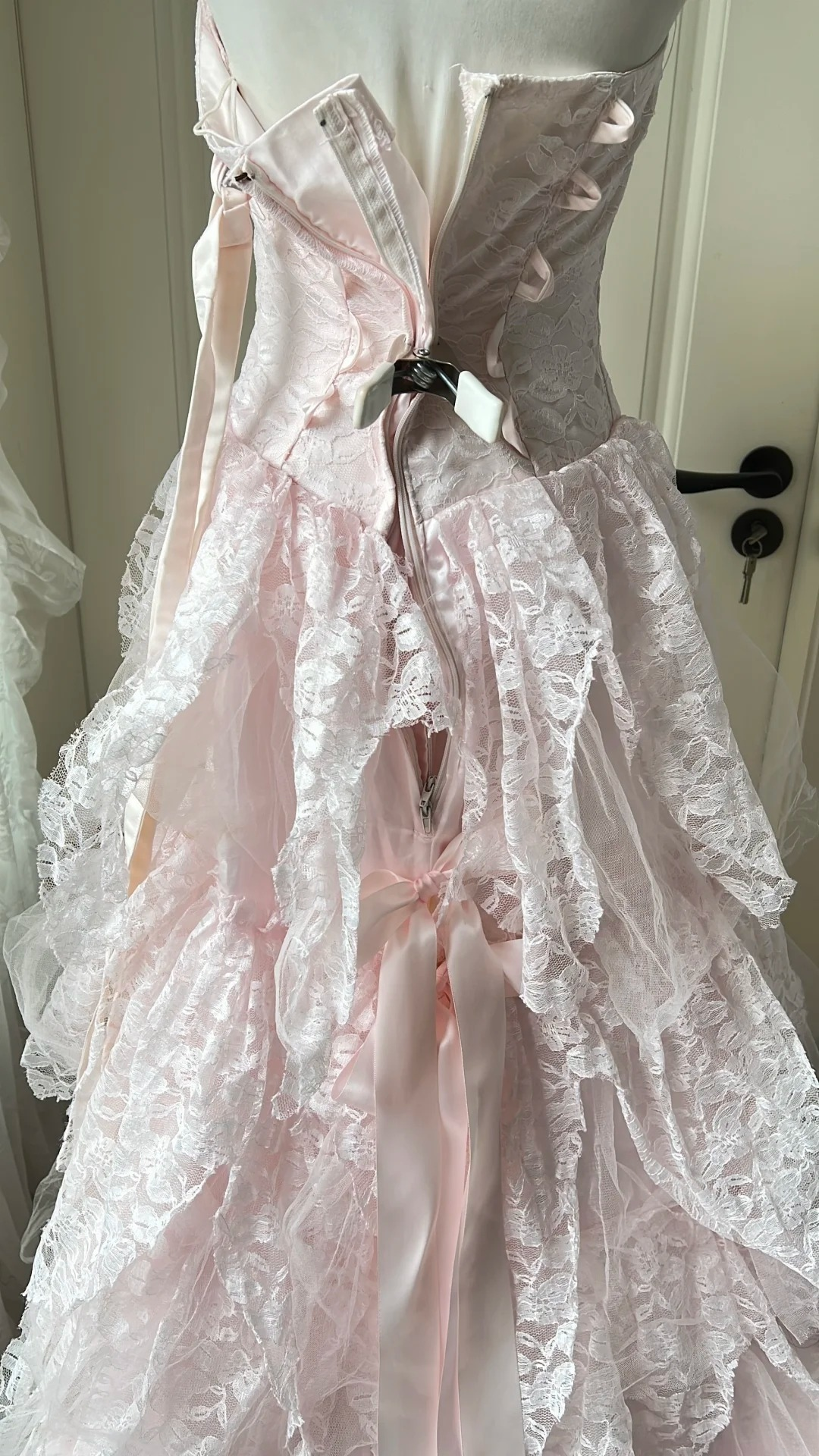 Sweet 16 Dress Ideas High Low Strapless Pink Tulle Lace With Bow-knot Ball Gown Sweet Sixteen Birthday Dresses RC0727
