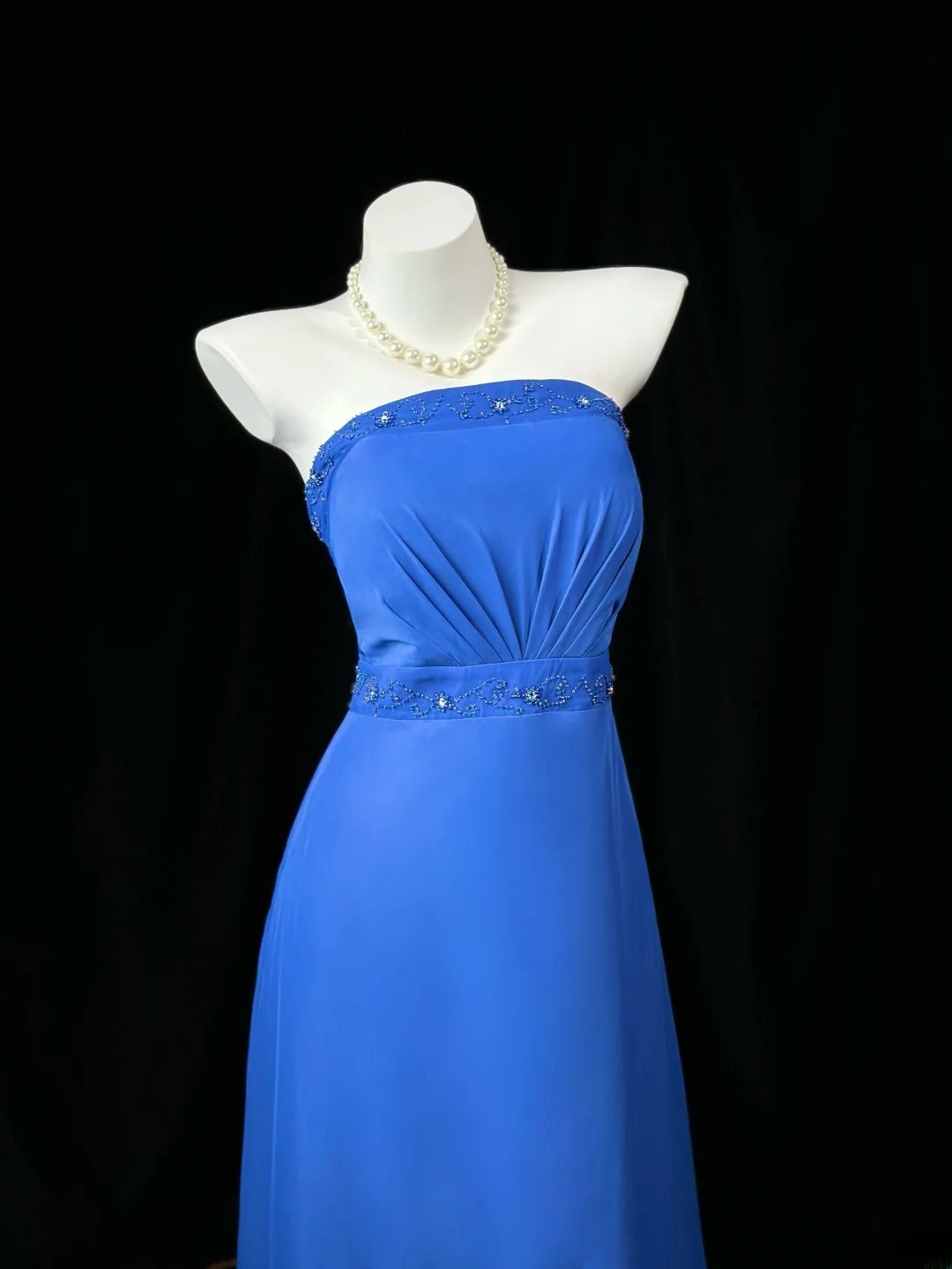 Simple Prom Dresses A line Strapless Royal Blue Chiffon With Beads Long Party Formal Outfits RB6230