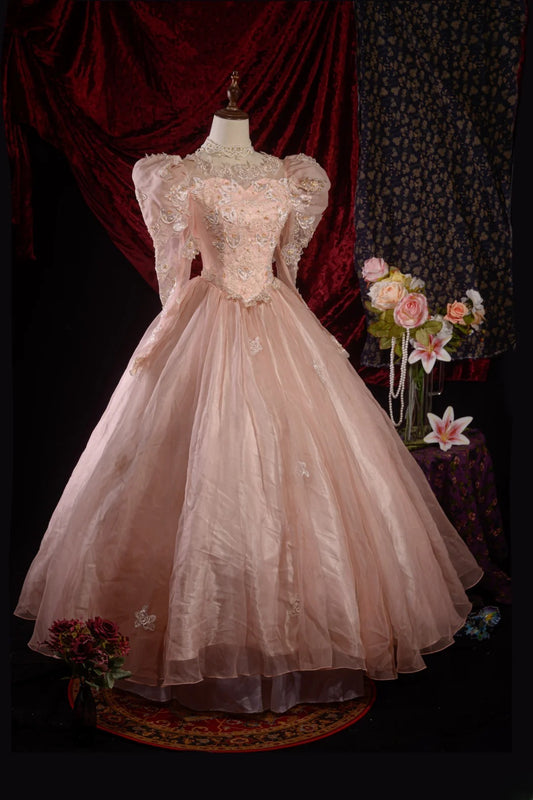 Stylish Ball Gown High Neck Blush Pink Long Tulle Sweet 15 Quinceanera Dresses Formal Gown Birthday Vestido De 15 Años RB8606