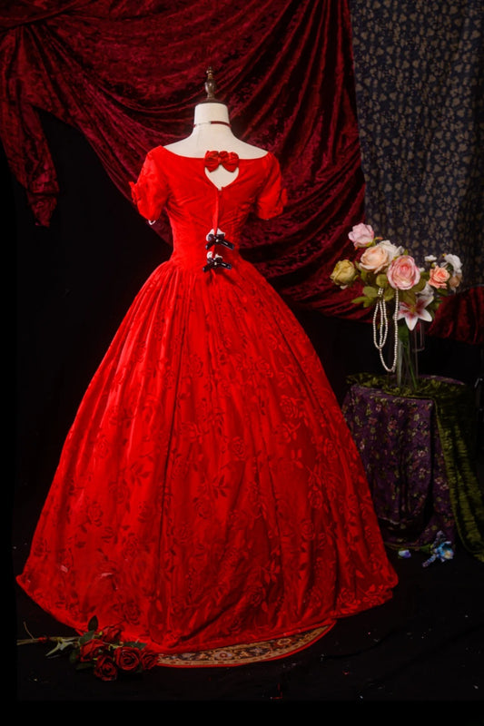 Wunderschönes rotes Ballkleid mit U-Boot-Ausschnitt und Ärmeln für die Quinceañera-Feier zum 15. Geburtstag, Vestido De 15 Años RB8612