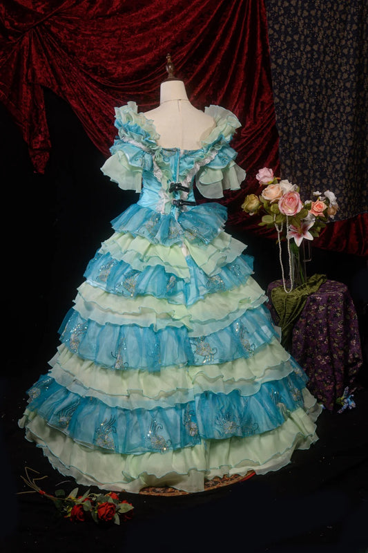 Wunderschönes blaues Quinceanera-Ballkleid mit V-Ausschnitt und Ärmeln für die Feier zum 15. Geburtstag, Vestido De 15 Años RB8614