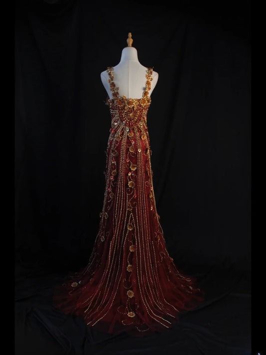 Vintage A-Linien-Kleid im burgunderroten Stil der 80er Jahre mit perlenbesetztem Oberteil, langes Ballkleid, Inspiration für den 18. Geburtstag, formelles Kleid für Damen AS438