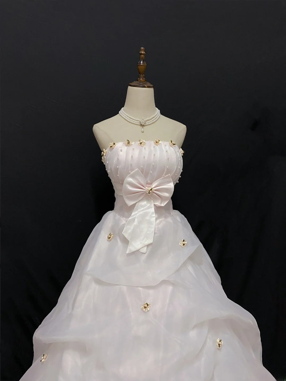 Princesses Ball Gown Strapless Pink Tulle Long With Beading Bow-knot Quince Dress inspo Quinceanera Dresses Formal 18th Birthday Outfit RB7904