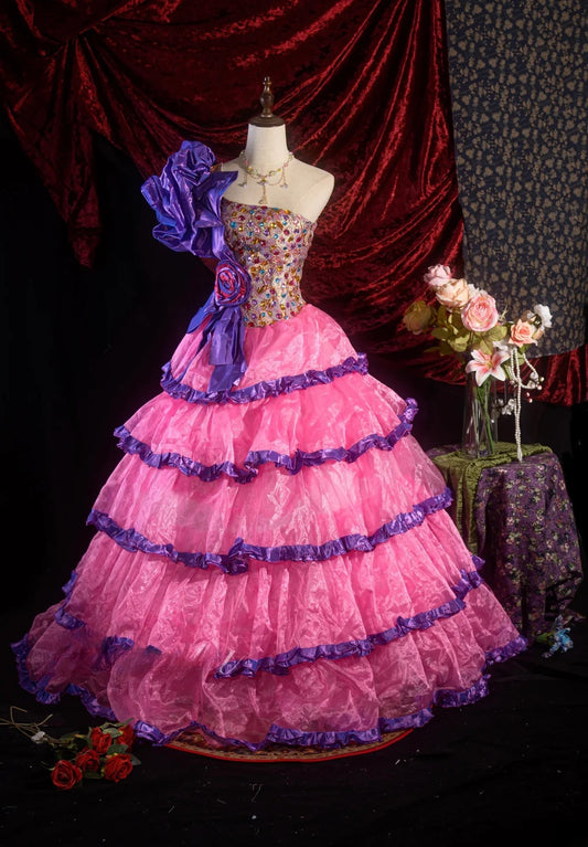 Wunderschönes Ballkleid mit einer Schulter in Pink und Lila für Quinceañera, mit 3D-Blumen für Sweet 15, 15 Anos Kleid, festliche Outfits RB8631