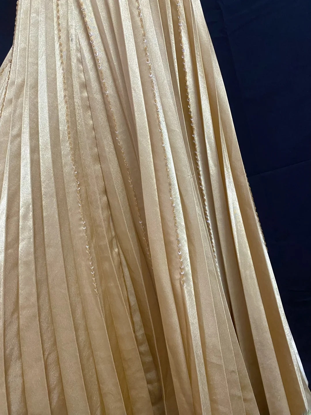 Vintage 90s A Line Spaghetti Straps Satin With Gold Beading Long Prom Dresses Formal Outfit Evening Night Dress RB7934