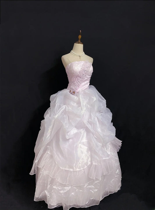 Princesses Fairytale Ball Gown Strapless Lilac With Flowers Tiered Quince Dress Quinceanera Dresses Formal 16th Birthday Outfit RB7950