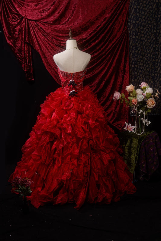 Pretty Ball Gown Sweetheart Red With Tiered Long Quinceanera Dresses For Sweet 15 15 Anos Gown Formal Outfits RB8641