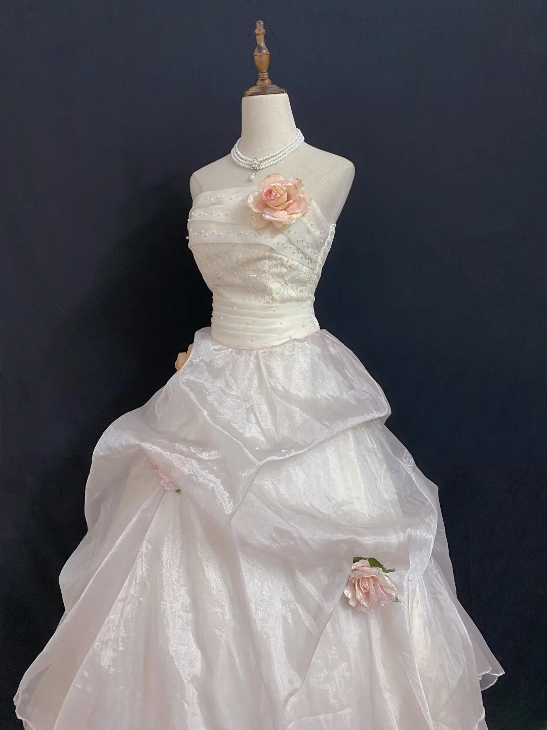Princesses Fairytale Ball Gown Strapless Tulle Light Pink Long With 3D Flowers Quince Dress Quinceanera Dresses Formal Birthday Outfits RB7974