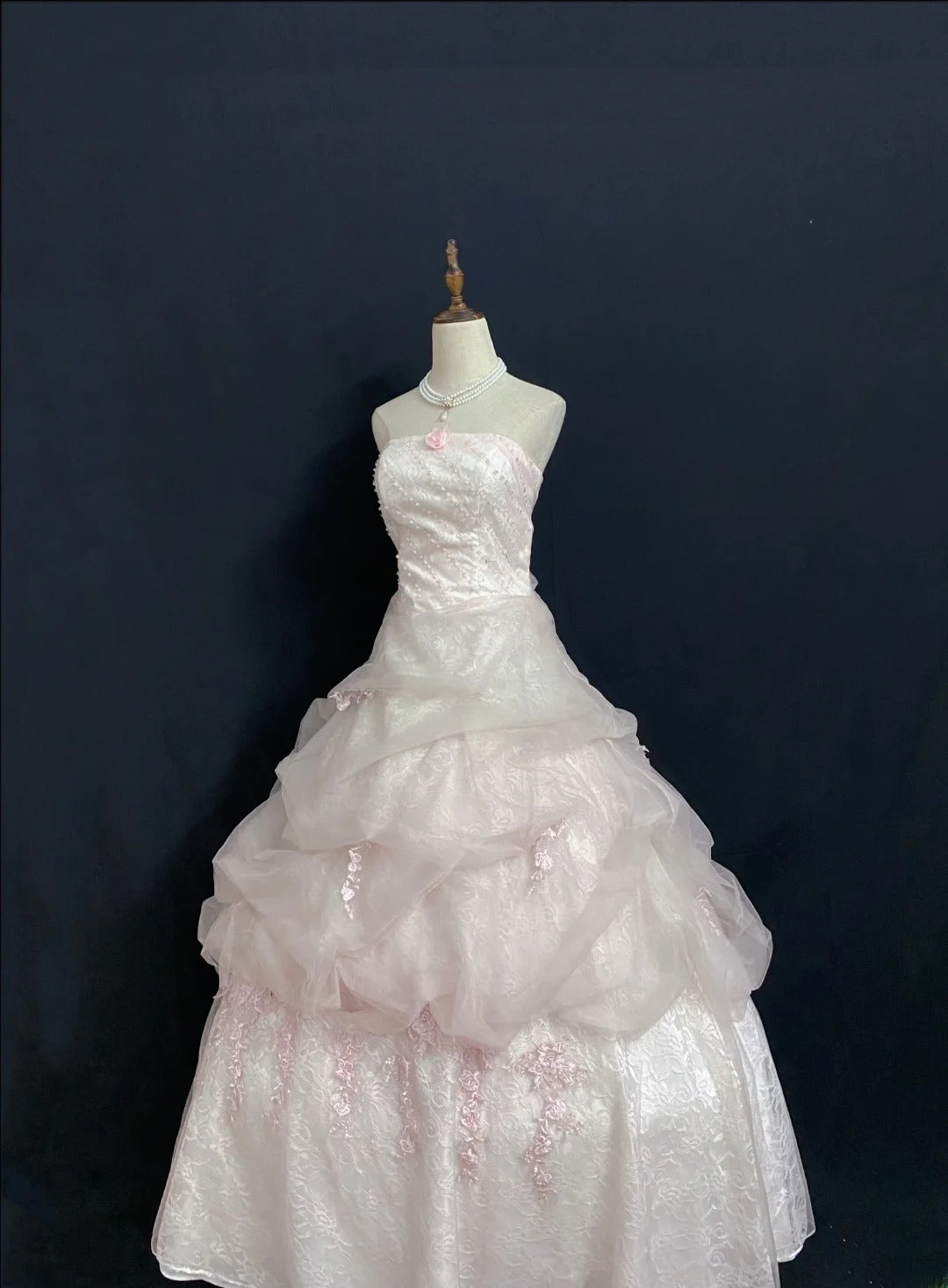 Princesses Fairytale Ball Gown Strapless Tulle Light Pink Long With Beading Quince Dress Quinceanera Dresses Formal Birthday Outfits RB7975