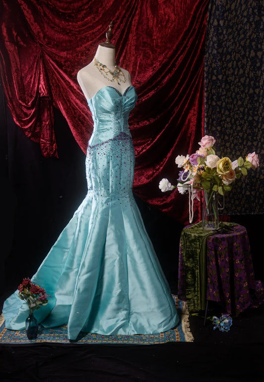 Modest Mermaid Sweethart Blue Satin Long Prom Dress Inspiration Party Senior Dance Formal Dresses RB8656