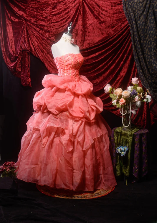Süßes trägerloses Ballkleid in Koralle, langes Abschlussballkleid für Sweet 15, Quinceañera-Kleid, formelle Kleidung RB8659