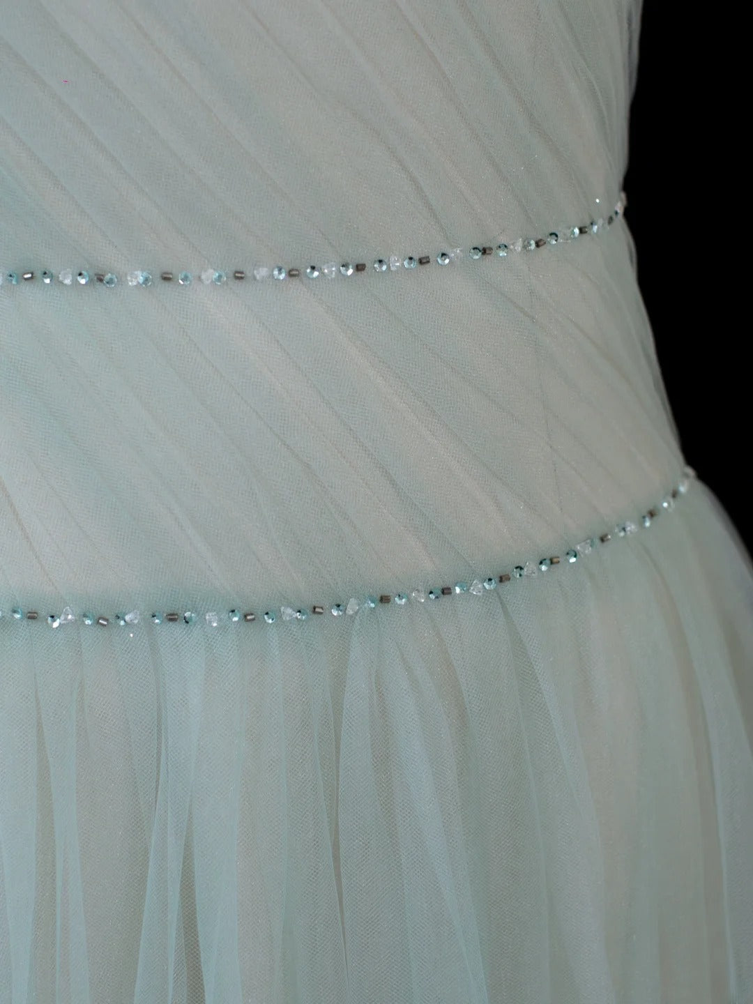 Ärmelloses, langes, formelles Abendkleid in A-Linie aus mintgrünem Tüll mit Perlen und Herzausschnitt, elegant und perfekt für Dinnerpartys (Modell AS593)