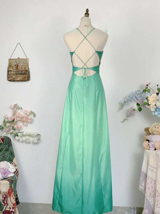Elegant A line Halter Green With Backless Prom Dress Floor Length Evening Party Gown RB9605