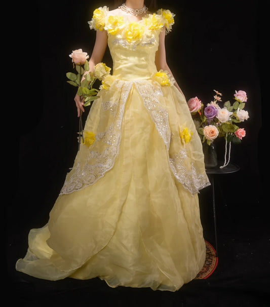 Pretty Ball Gown Yellow Quinceanera Dresses With Flowers For Sweet 15 Anos Celebration Birthday Formal Gown RB8781