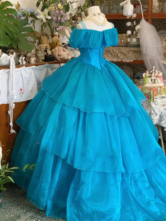 Sweet 16 Dress Ball Gown Off Shoulder Chiffon Blue With Sleeves Vestido De 15 Sweet Sixteen Dress RB9608