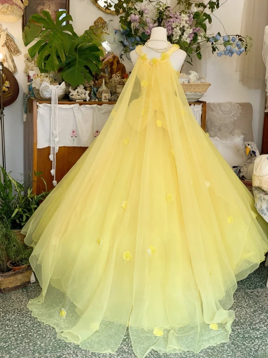 Sweet 16 Dress Ball Gown Halter Yellow With Flowers Cape Vestido De 15 Sweet Sixteen Dress RB9610