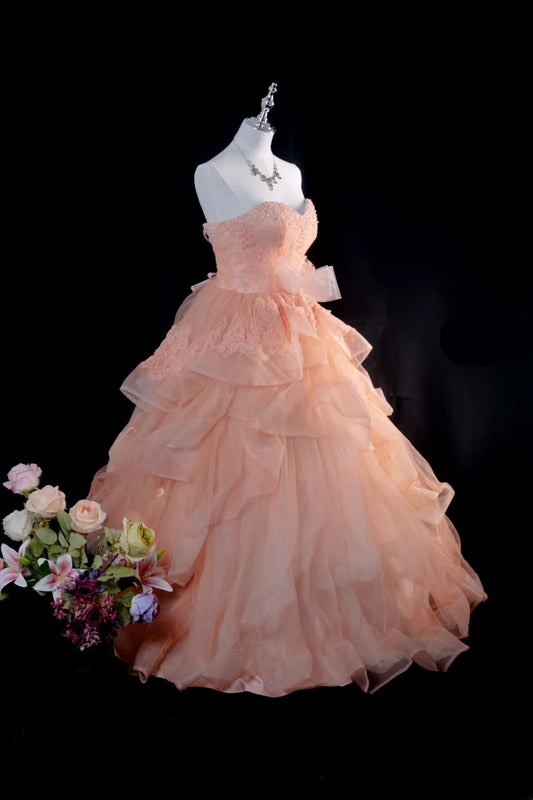 Pretty Ball Gown Blush Pink Quinceanera Dresses With Tiered For Sweet 15 Anos Celebration Birthday Formal Gown RB8789