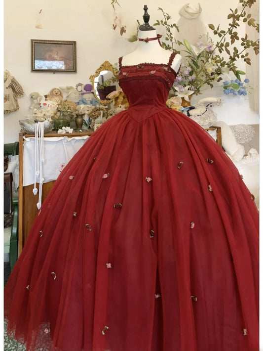 Sweet 16 Dress Ball Gown Burgundy Spaghetti Straps Vestido De 15 Sweet Sixteen Dress RB9632