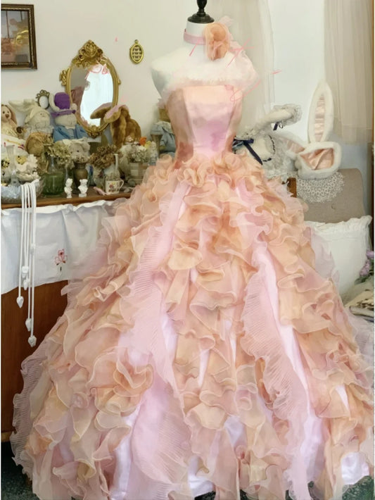 Sweet 16 Dress Ball Gown Strapless Blush Pink Tulle With Tiered Vestido De 15 Sweet Sixteen Dress RB9635
