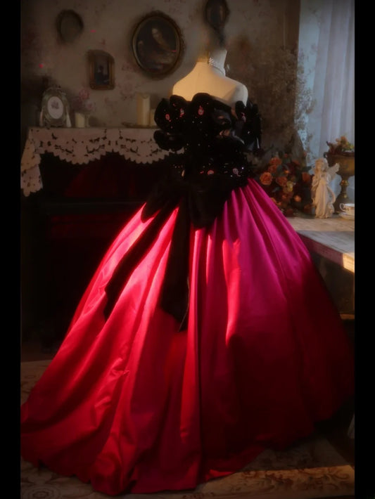 Sweet 16 Dress Ball Gown Square Neck Black Velvet Pink With Flowers Vestido De 15 Sweet Sixteen Dress RB9637