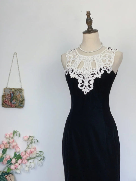 Elegant Sheath Scoop Black Tie Satin Long Prom Dress Floor Length Evening Party Gown RB9648