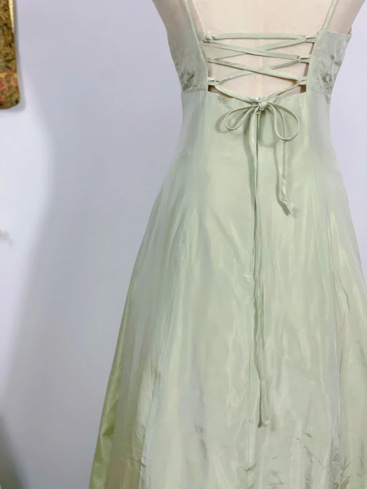 Elegant A Line Mint Green Spaghetti Straps Long Prom Dress Floor Length Evening Party Gown RB9669