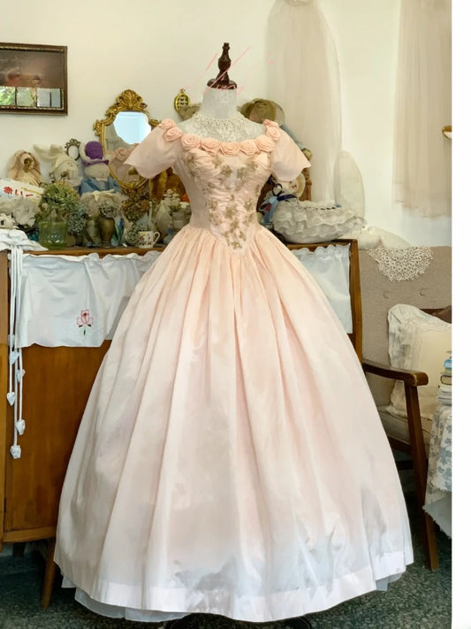 Sweet 16 Dress Satin Ballgown Square Neck Pink With Lace 3D Flowers Sweet Sixteen Dress RB9683