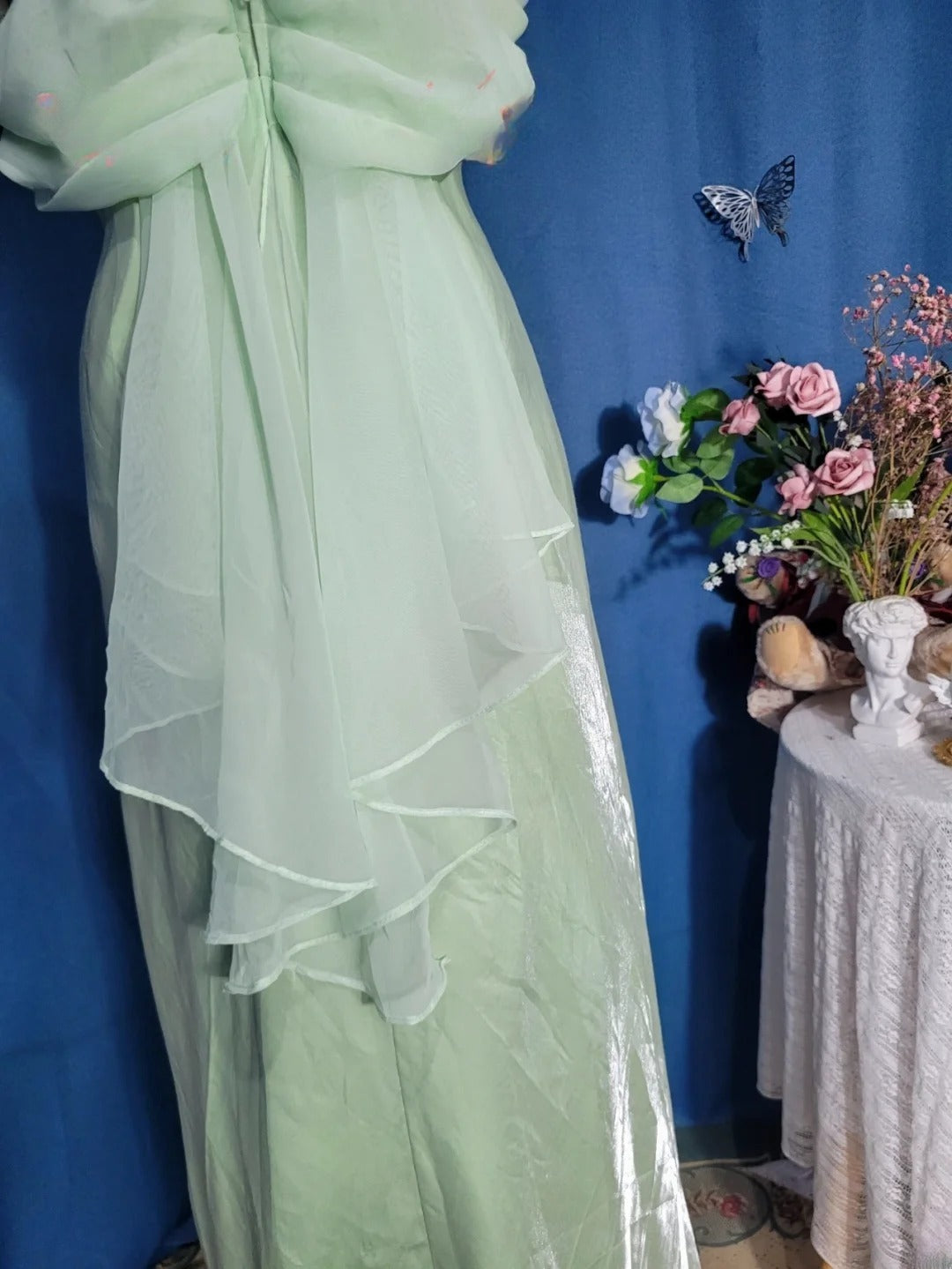 Elegant Mermaid Spaghetti Straps Mint Green Chiffon Prom Dress Floor Length Evening Party Gown RB9690