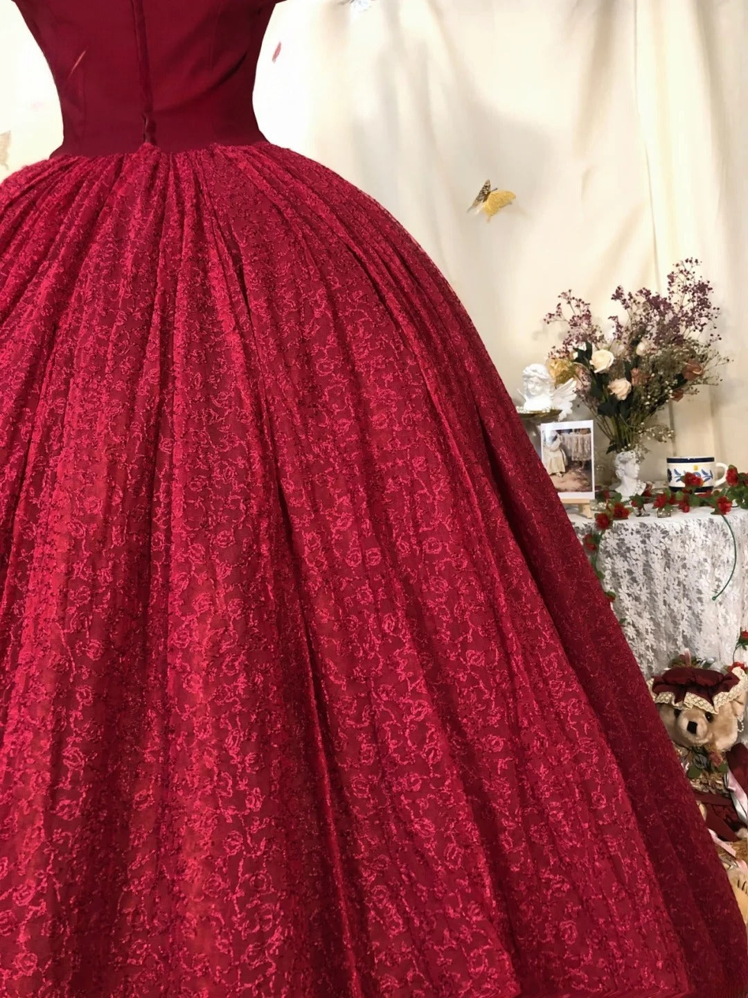 Sweet 16 Dress Burgundy Ball Gown Spaghetti Straps Satin With Tiered Sweet Sixteen Dress RB9731
