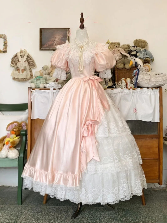 Sweet 16 Dress Blush Pink Ball Gown Square Neck With Bow-knot Sleeves Sweet Sixteen Dress RB9740