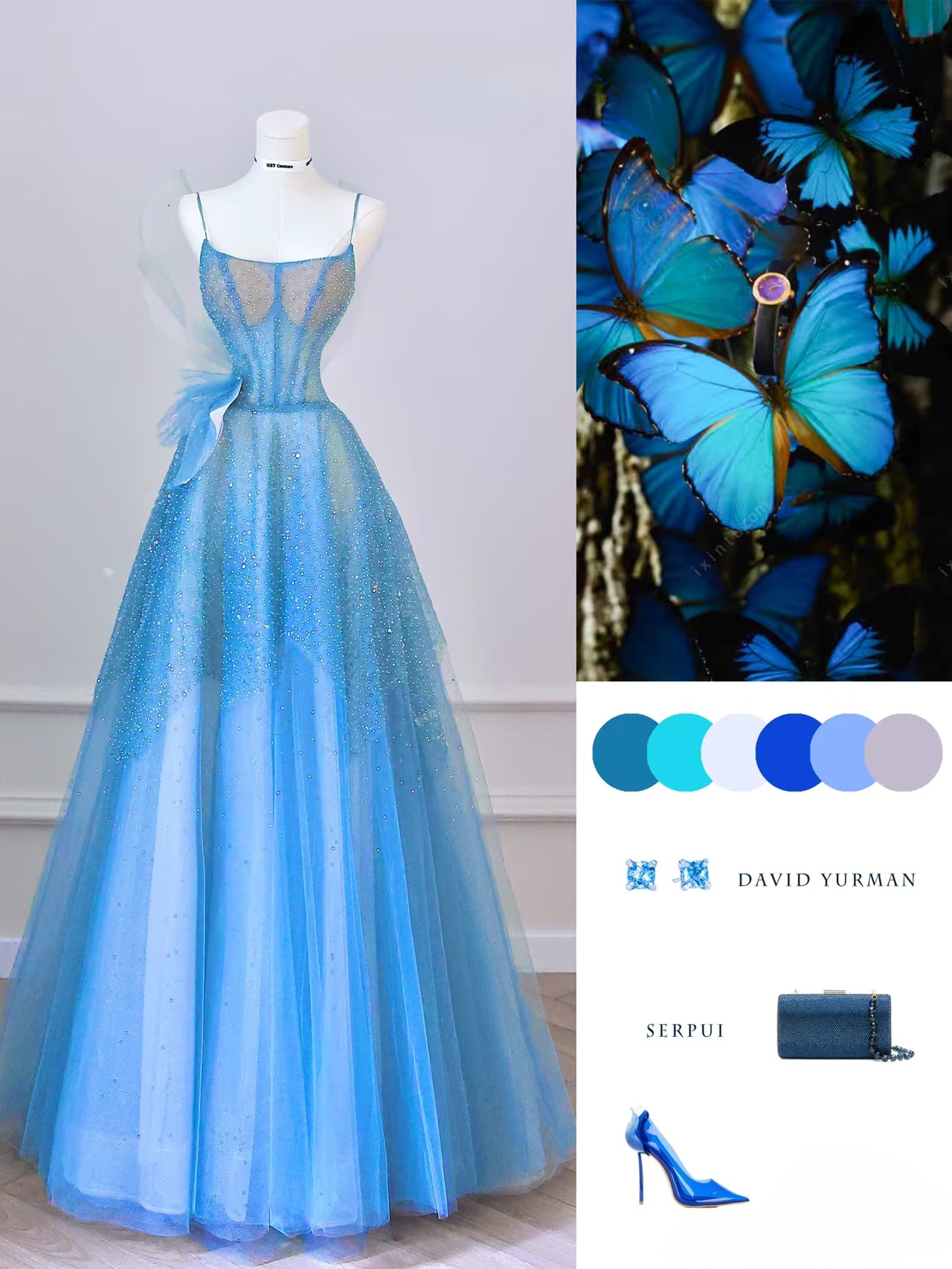 Elegant Ball Gown Spaghetti Straps Sleeveless Blue Tulle Floor Length Amazing Prom Dress Inspiration Ideas Prom Inspo Dresses Graduation Dress AU014