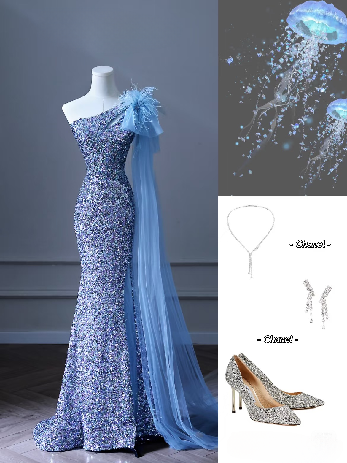 Sexy Mermaid One Shoulder Sleeveless Sequin Floor Length Stunning Prom Dresses Blue Inspiration High School Dance Dress Princess Graduation Dress AU032