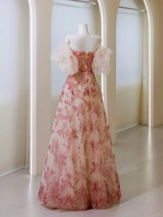 Einzigartiges Ballkleid mit herzförmigem Ausschnitt und Spitze, langes Partykleid zum 20. Geburtstag, formelles Kleid AU043