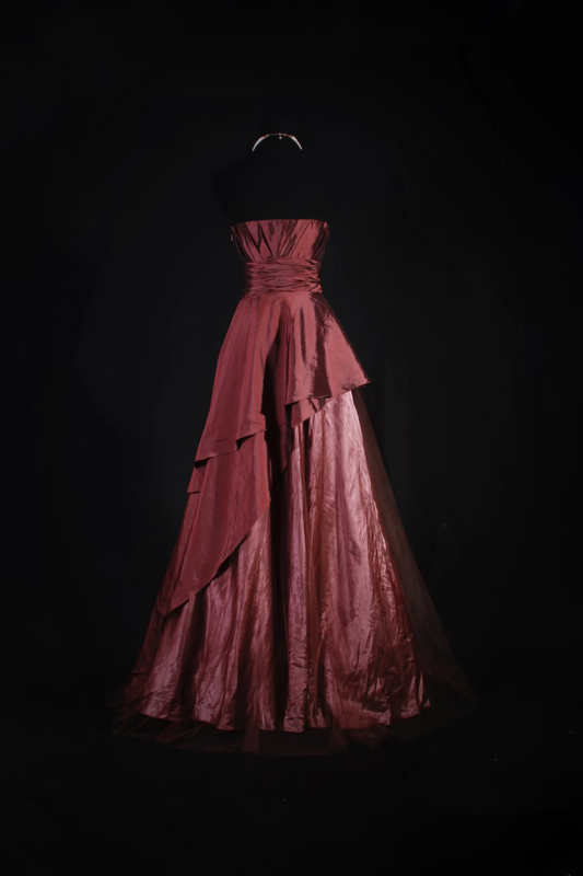 Vintage-Ballkleid, trägerlos, burgunderrot, Taft, inspiriert von den 80er Jahren, langes Abendkleid, Ballkleid, Partykleid, Abiballkleid AU045
