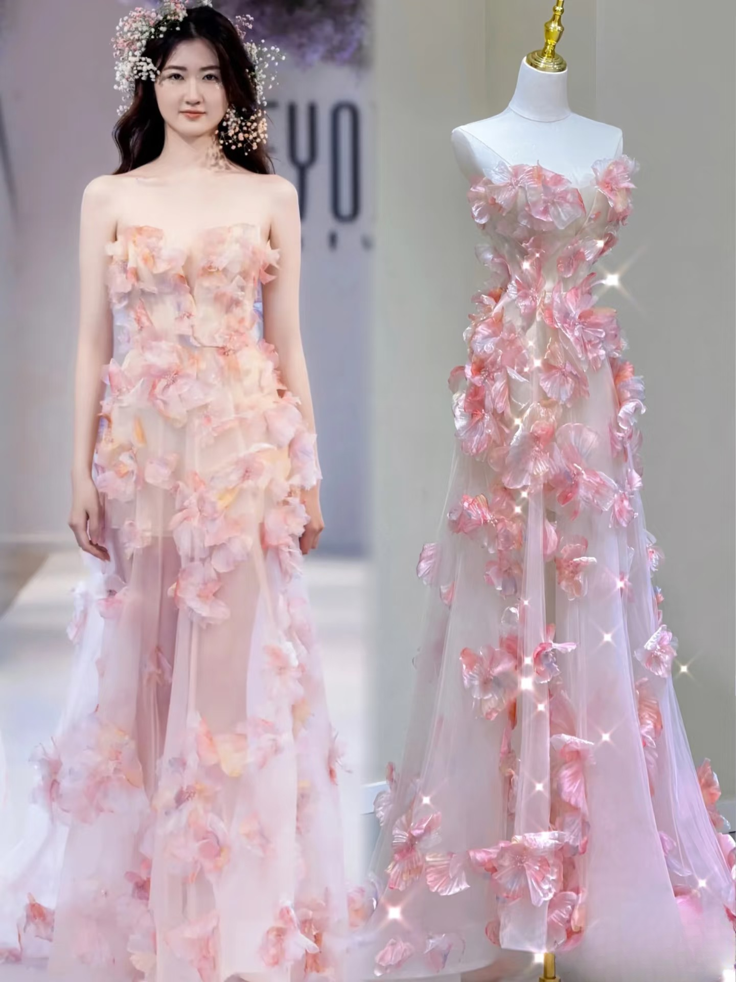 Modest A Line Strapless Chiffon Pink Prom Dresses Inspiration Trending Prom Gowns Princess Formal Prom Dress A052
