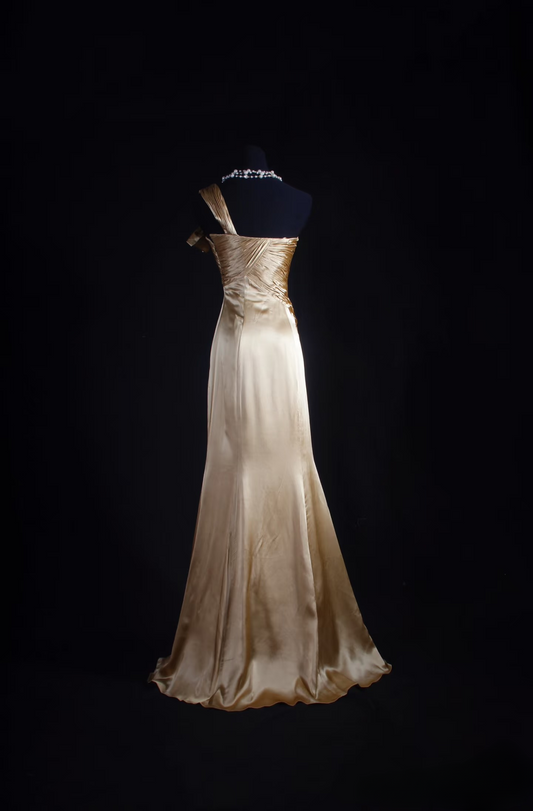 Vintage-Abendkleider der 2000er Jahre: Meerjungfrauen-Abendkleid mit One-Shoulder-Schnitt aus Satin (langes Abendkleid) – Inspiration für Abendkleider AU055