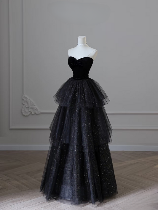 Ball Gown Sweetheart Tulle Black Glam Prom Dresses Inspiration Tulle Prom Gowns Princess Formal Evening Dress AU056