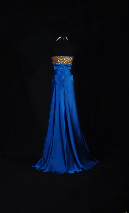 Vintage-Abendkleider der 2000er Jahre: A-Linie, herzförmiger Ausschnitt, königsblaues Satin-Abendkleid, Inspiration für lange Abendkleider AU058