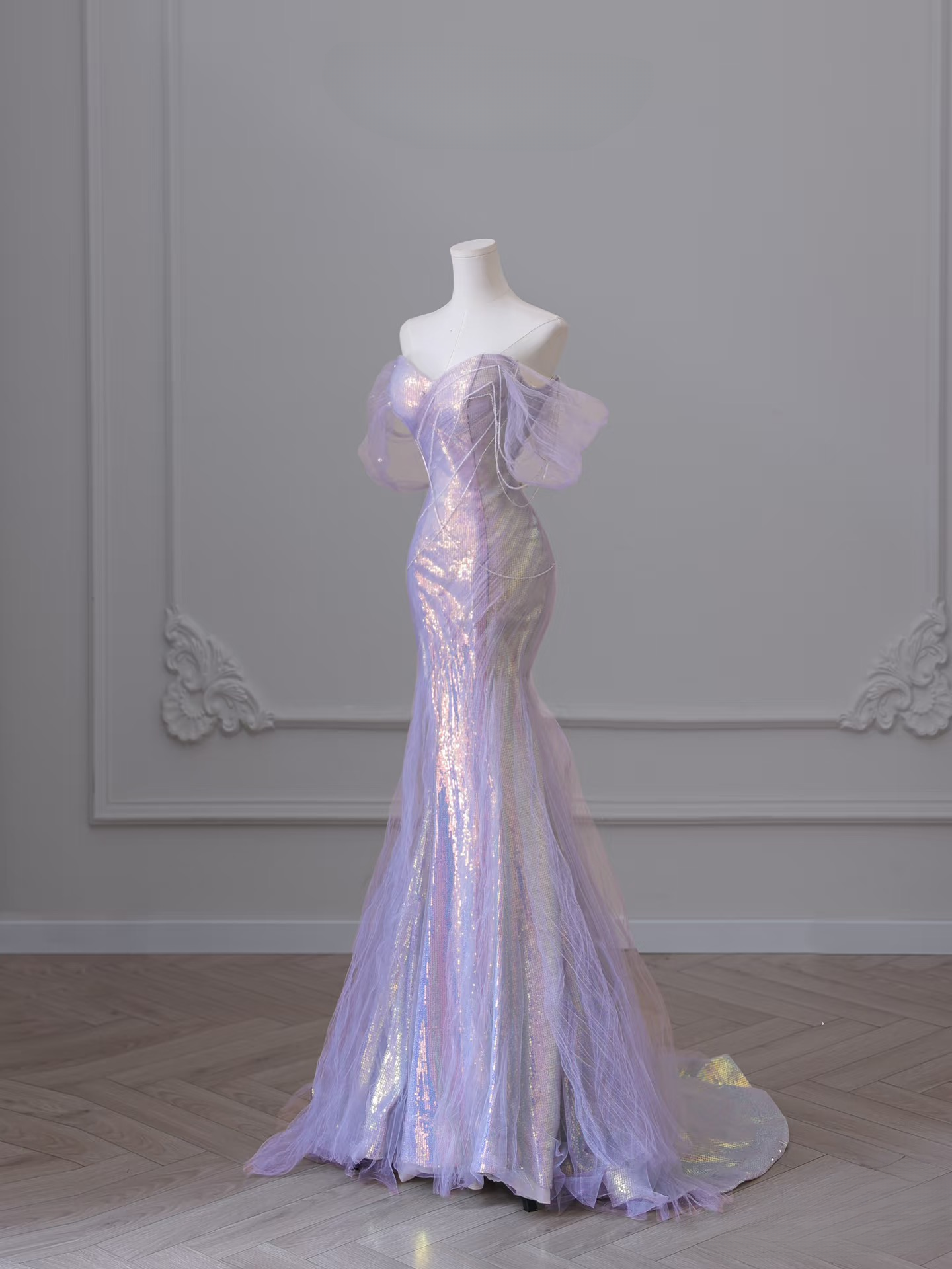 Stunning Mermaid Off The Shoulder Lilac Sequin Prom Dresses 2026 Inspiration Prom Dress Princess Graduation Dress AU120