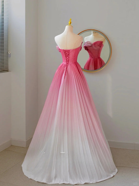Bezauberndes, ärmelloses Ballkleid mit Herzausschnitt aus weißem und rosa Satin, langes Abendkleid, formelles Partykleid, Abiballkleid AU130