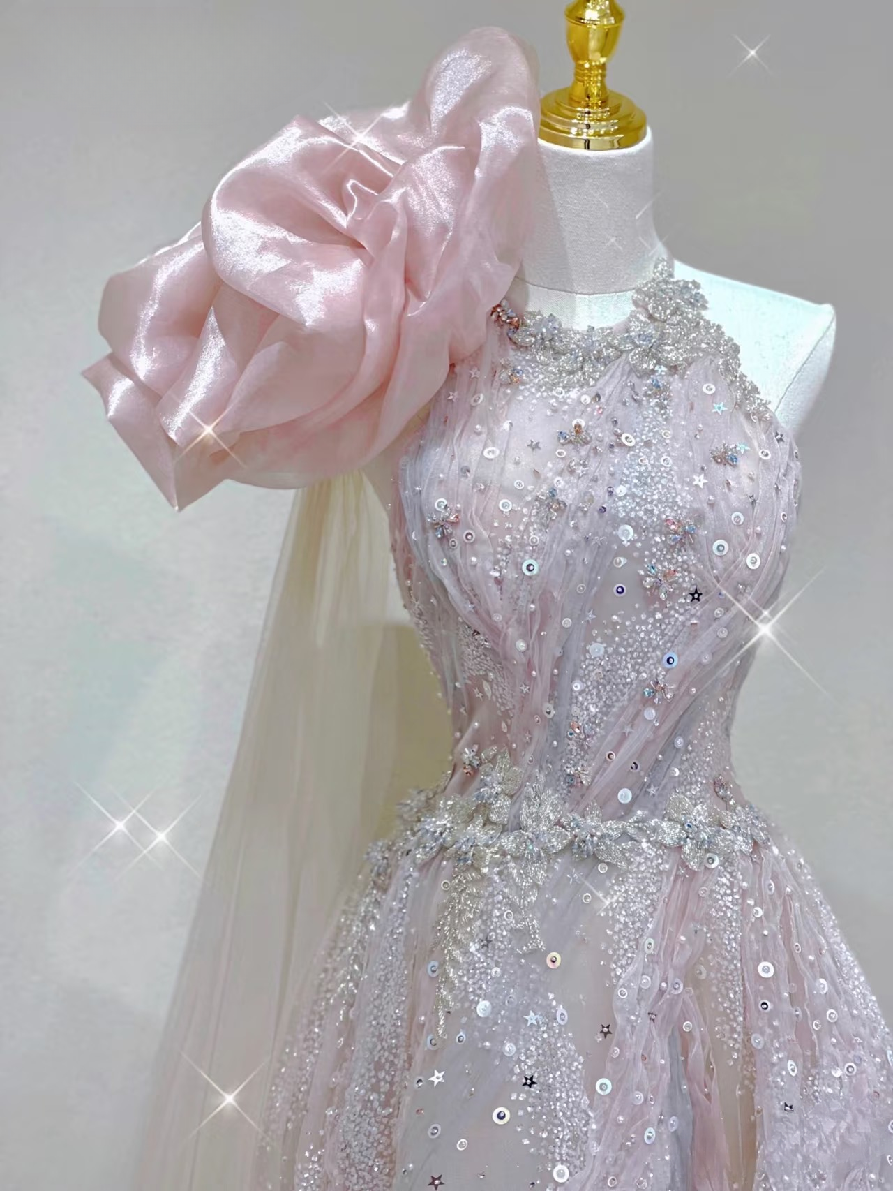 Sparkle Ball Gown Scoop Neckline Pink Sequin Long Prom Dresses Party Dress Birthday Outfits Graduation Dress AU166