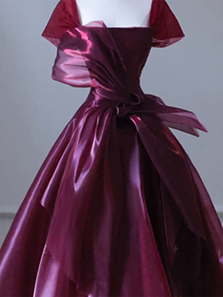 Sexy Ball Gown Square Neck Burgundy Organza Prom Dress Inspiration Long Party Formal Prom Dresses AU198