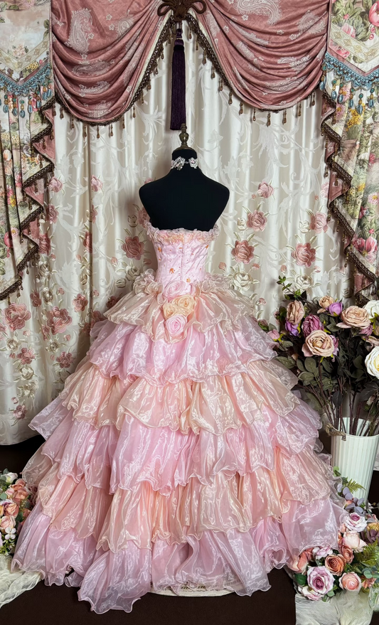 Charming Ball Gown Strapless Multi Pink Tulle Beaded Long Quinceanera Dress Sweet 15 16 Dresses AU199