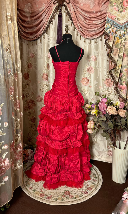 Retro-Abendkleider, Ballkleid mit Spaghettiträgern, rot, Vintage-Mode, Taft, langes Abendkleid, Partykleid AU224
