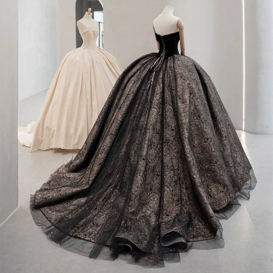 Black Quinceanera Dresses Ball Gown Strapless Velvet Prom Gowns Vestidos De 15 Anos Formal Party Long Sweet 16 Dress AU225