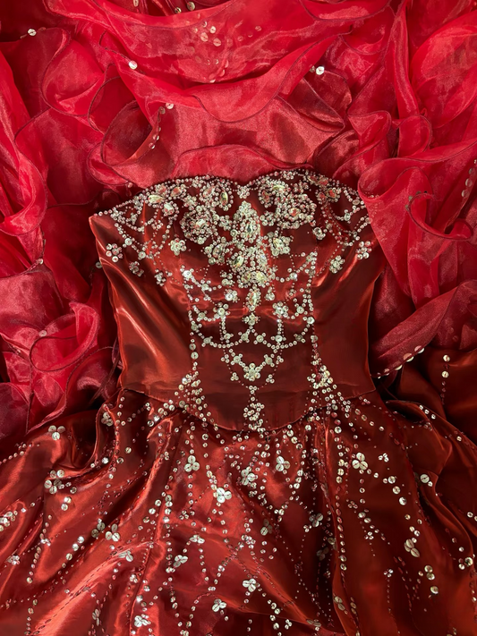 Retro-Ballkleid, trägerlos, Perlen, burgunderrot, Organza, langes Abendkleid im Stil der 70er und 80er Jahre, AU241